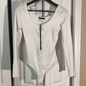 White bodysuit with zipper